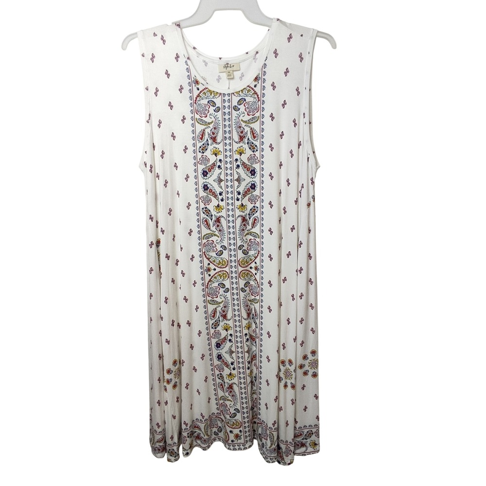 Style & Co Dress Womens 2X White Paisley Floral Knit Sleeveless Shift Tank Dress